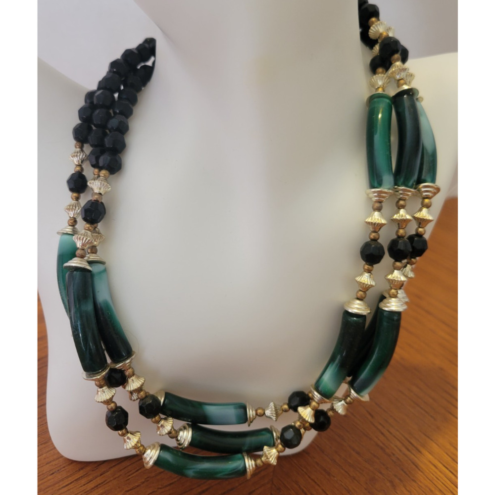 Vtg‎ Estate Purple Beaded Necklace Wooden Boho Bold Designer Statement Jewelry